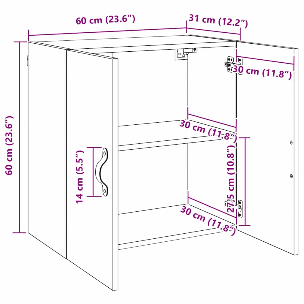 vidaXL Ντουλάπα Τοίχου 60 x 31 x 60 εκ. Επεξεργασμένο Ξύλο
