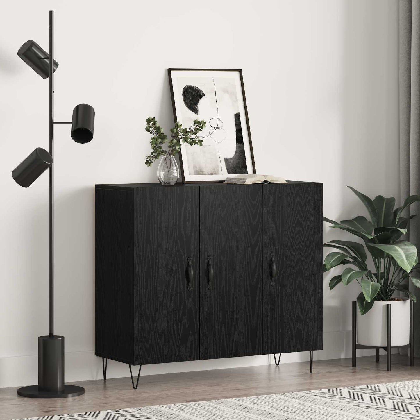 vidaXL Πλαϊνό γραφείο Μαύρη Οξυά 90 x 32,5 x 80 εκ Επεξεργασμένο ξύλο