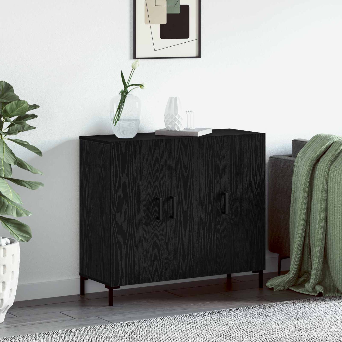 vidaXL Πλαϊνό γραφείο Μαύρη Οξυά 90 x 34 x 80 εκ. Επεξεργασμένο ξύλο