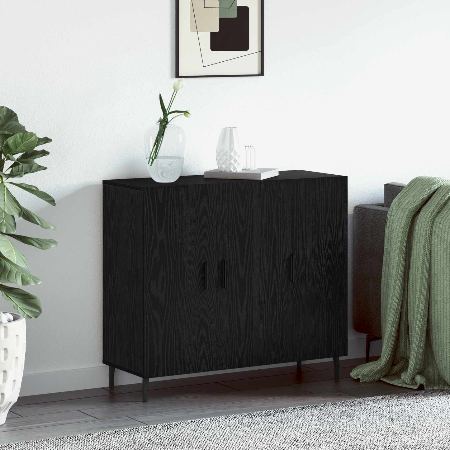 vidaXL Πλαϊνό γραφείο Μαύρη Οξυά 90 x 34 x 80 εκ. Επεξεργασμένο ξύλο