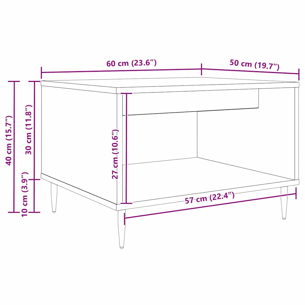 vidaXL Τραπεζάκι σαλονιού Μαύρη δρυς 60 x 50 x 40 εκ