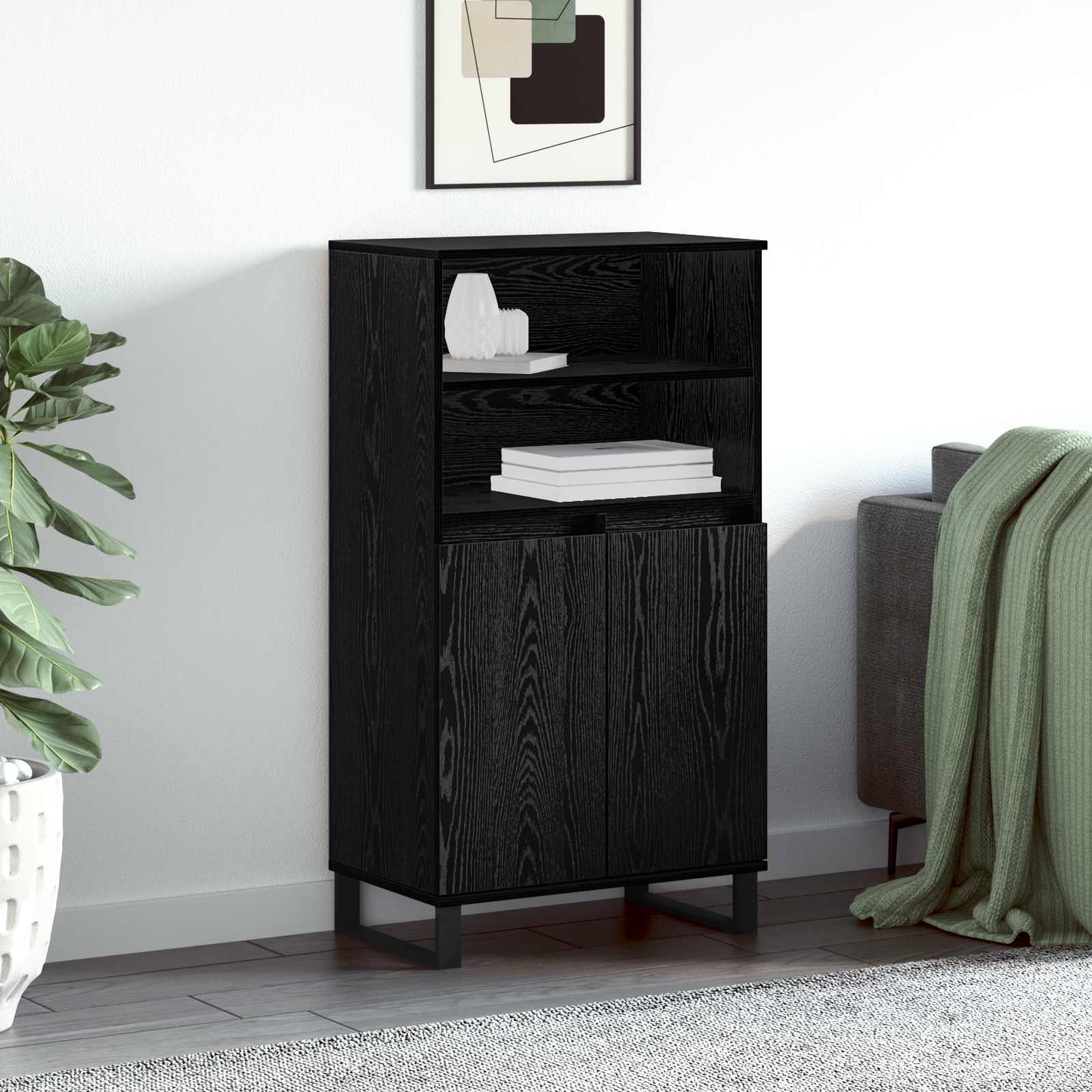 vidaXL Highboard Μαύρο 60 x 36 x 110 εκ Επεξεργασμένο ξύλο