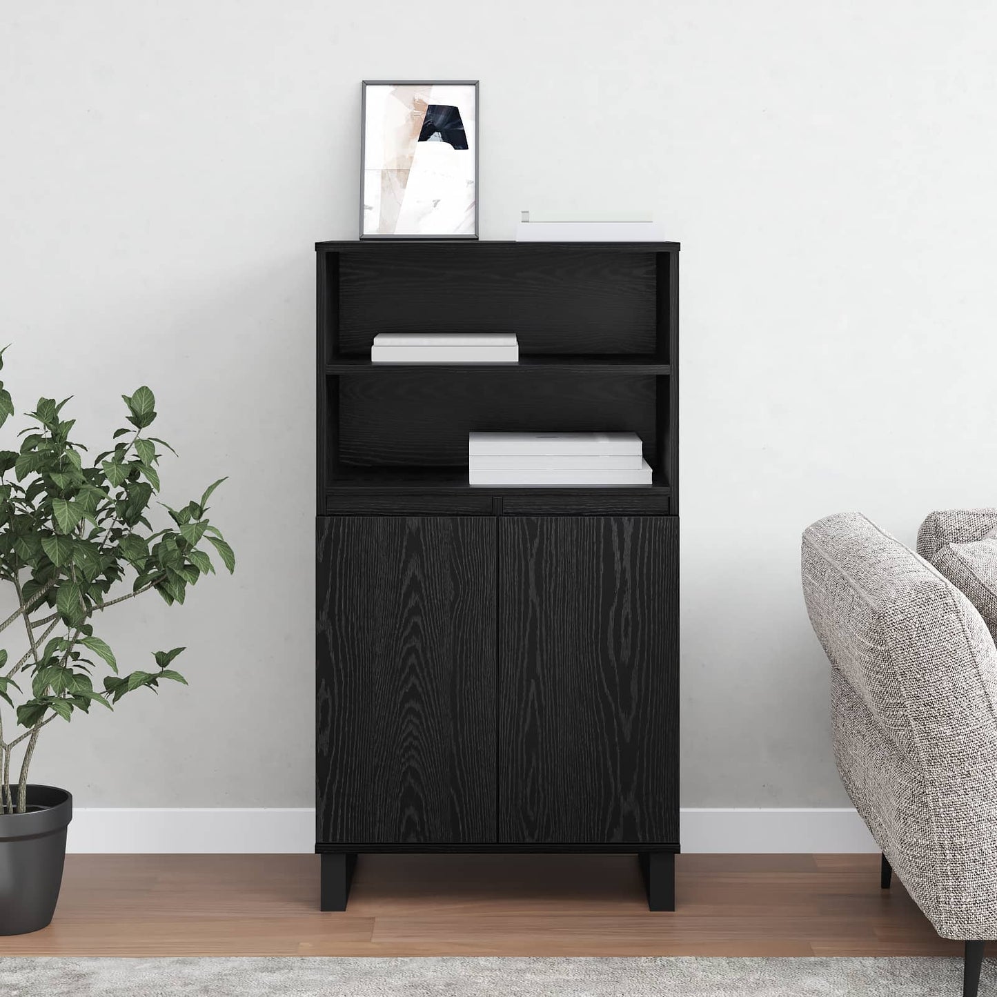 vidaXL Highboard Μαύρο 60 x 36 x 110 εκ Επεξεργασμένο ξύλο