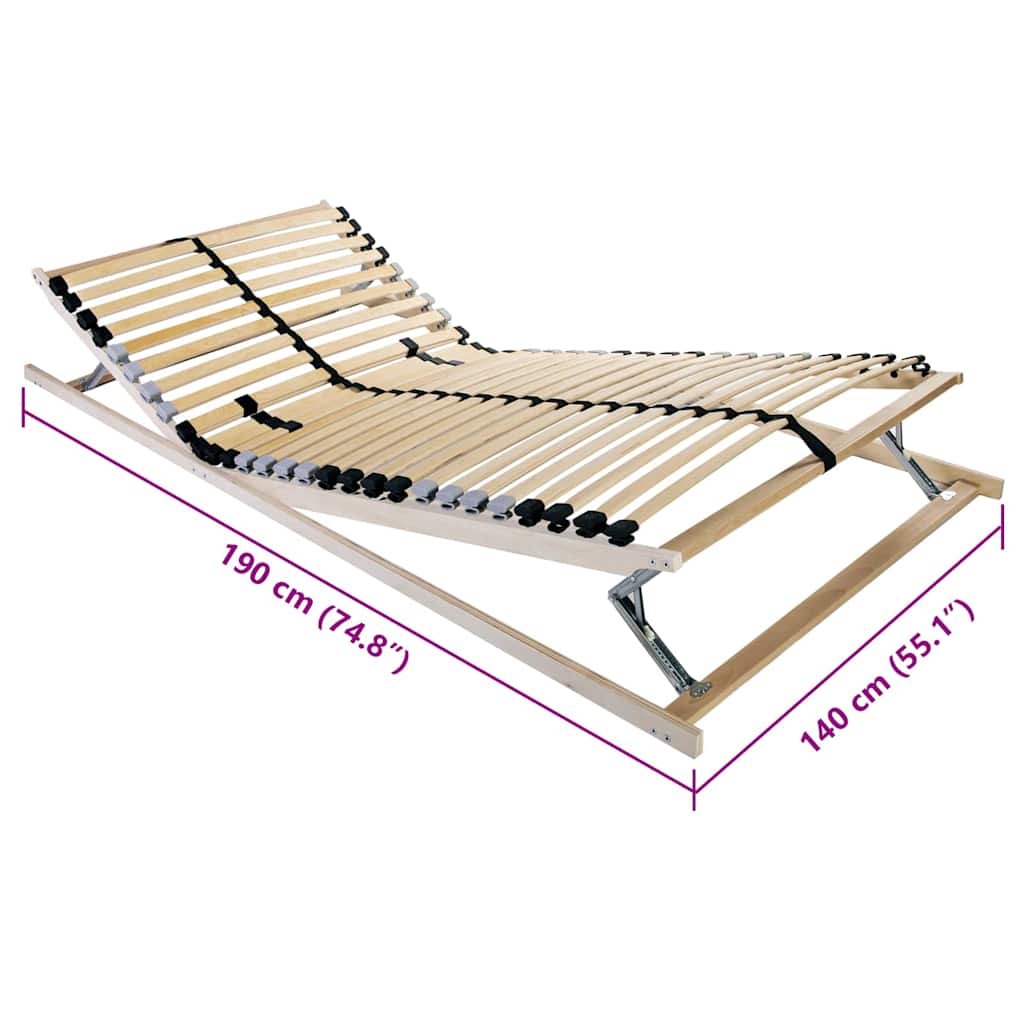 vidaXL Βάση κρεβατιού με λάμες Καφέ 140 x 190 cm Στερεό ξύλο οξιάς