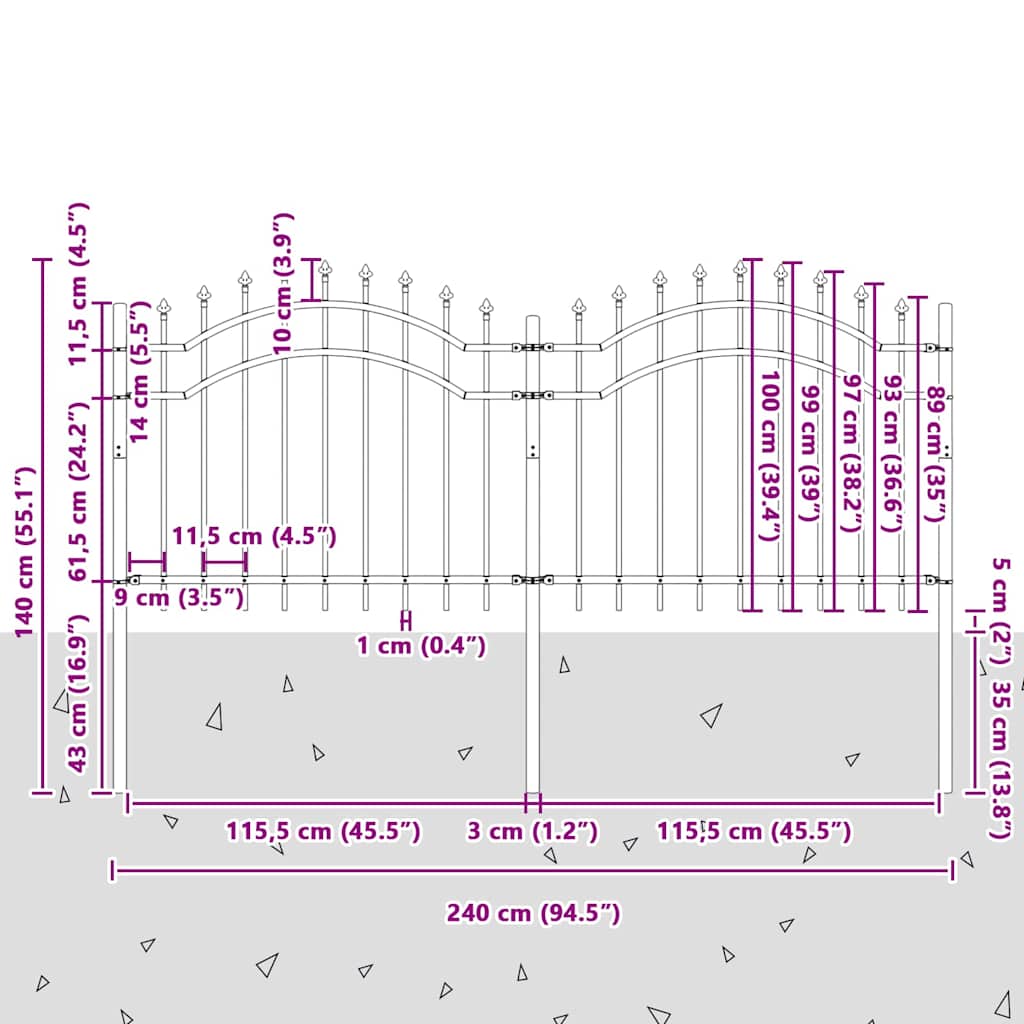 vidaXL Φράχτης Κήπου Γκρι 140 εκ. Ατσάλι με Επικάλυψη Πούδρας