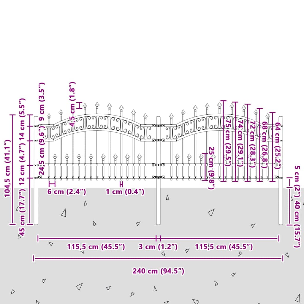vidaXL Φράχτης κήπου Γκρι 115 cm Ατσάλι με Επικάλυψη Πούδρας