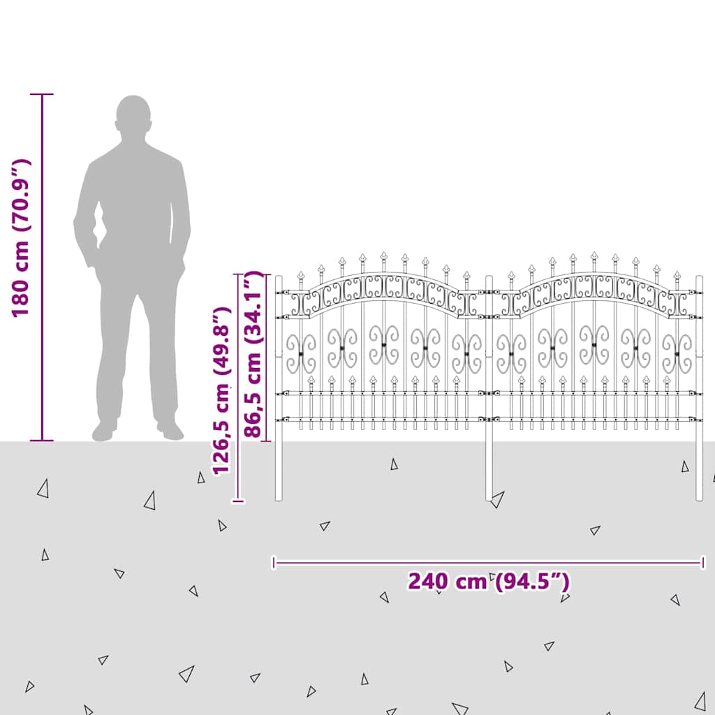 vidaXL Φράχτης κήπου Γκρι 140 cm Ατσάλι με Επικάλυψη Πούδρας