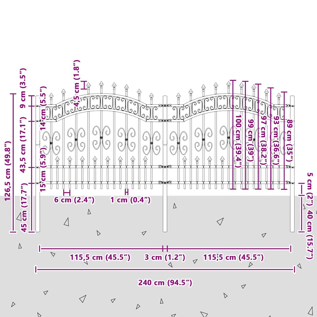 vidaXL Φράχτης κήπου Γκρι 140 cm Ατσάλι με Επικάλυψη Πούδρας