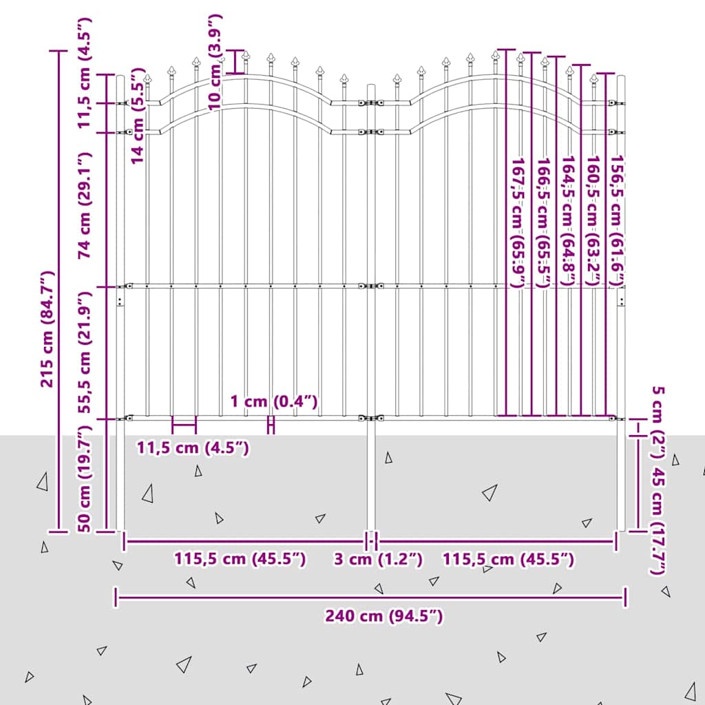 vidaXL Φράχτης Κήπου WOERDEN 240 x 215 cm Ατσάλι με Επικάλυψη Πούδρας