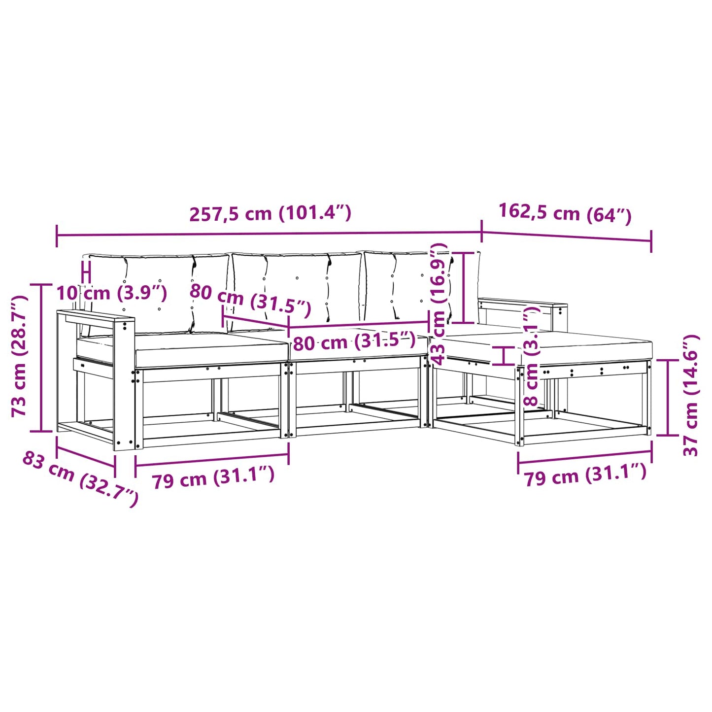 vidaXL Σειρά Καναπέ Εξωτερικού 4 pcs Λευκό και Κρεμ Πολυεστέρας