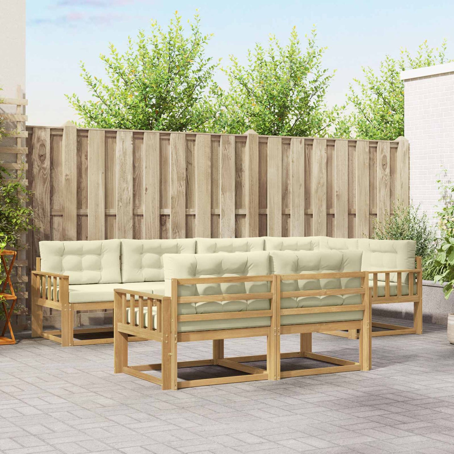 vidaXL Σειρά Καναπέ Εξωτερικού 6 pcs Λευκό και Κρεμ Πολυεστέρας