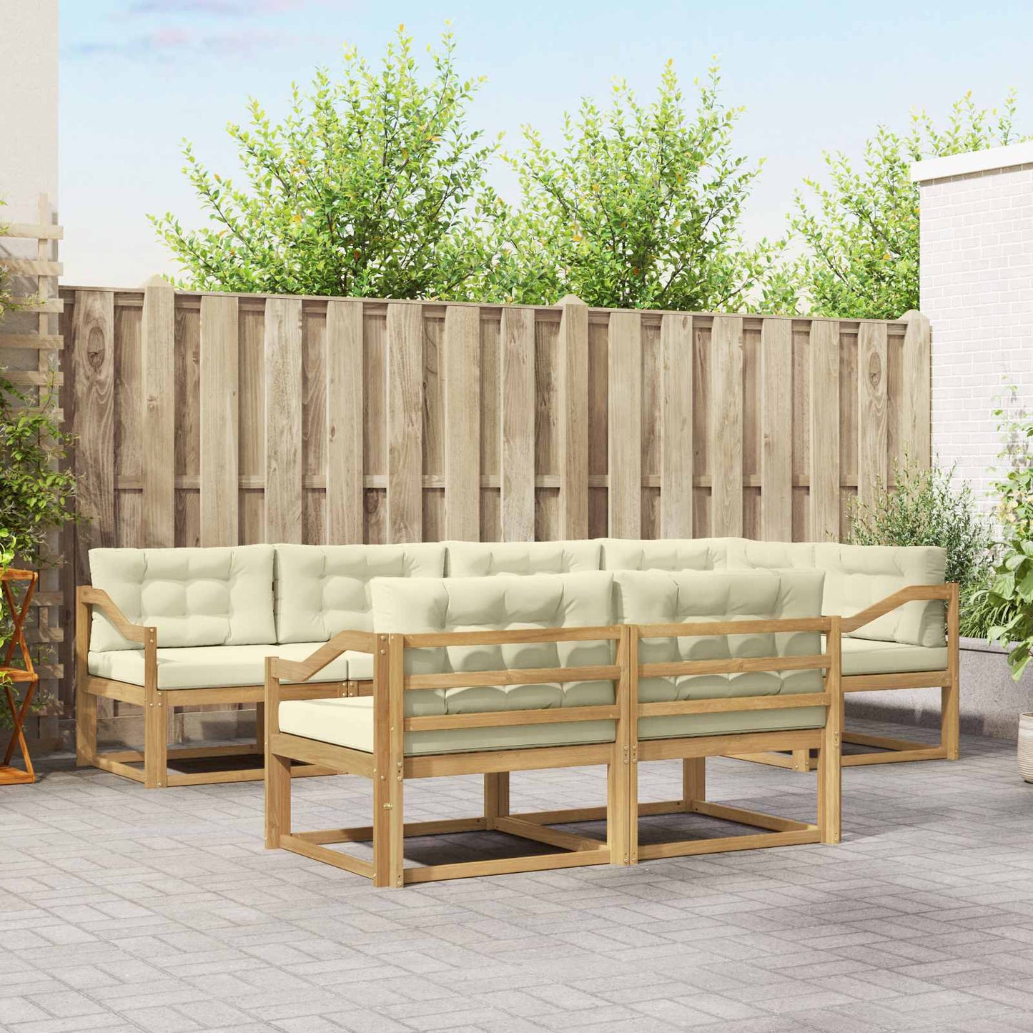 vidaXL Σειρά Καναπέ Εξωτερικού 6 pcs Λευκό και Κρεμ Πολυεστέρας