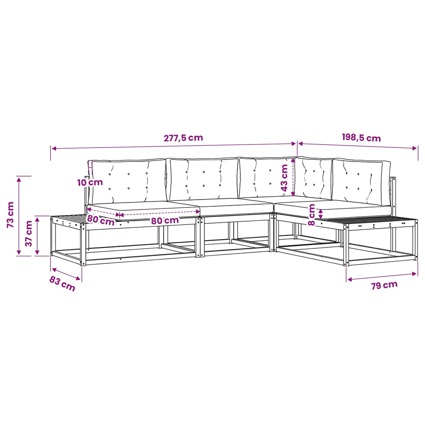 vidaXL Σειρά Καναπέ Εξωτερικού Λευκό 277,5 x 198,5 x 73 εκ Πολυεστέρας