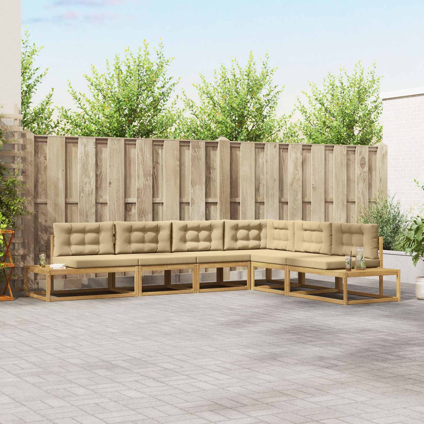 vidaXL Σειρά Καναπέ Εξωτερικού Λευκό 357 x 198,5 x 73 εκ Πολυεστέρας
