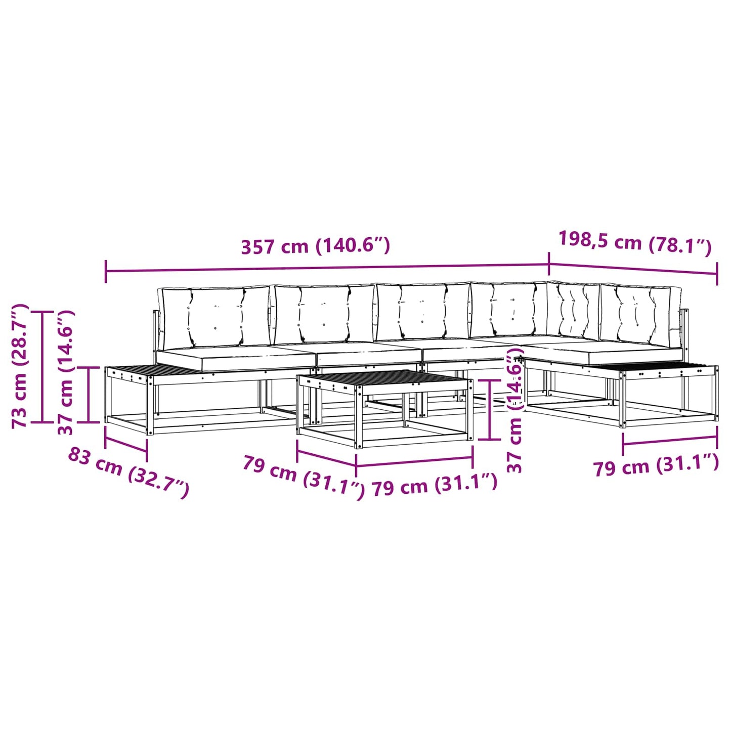 vidaXL Σειρά Καναπέ Εξωτερικού Λευκό 79 x 79 x 37 εκ Πολυεστέρας