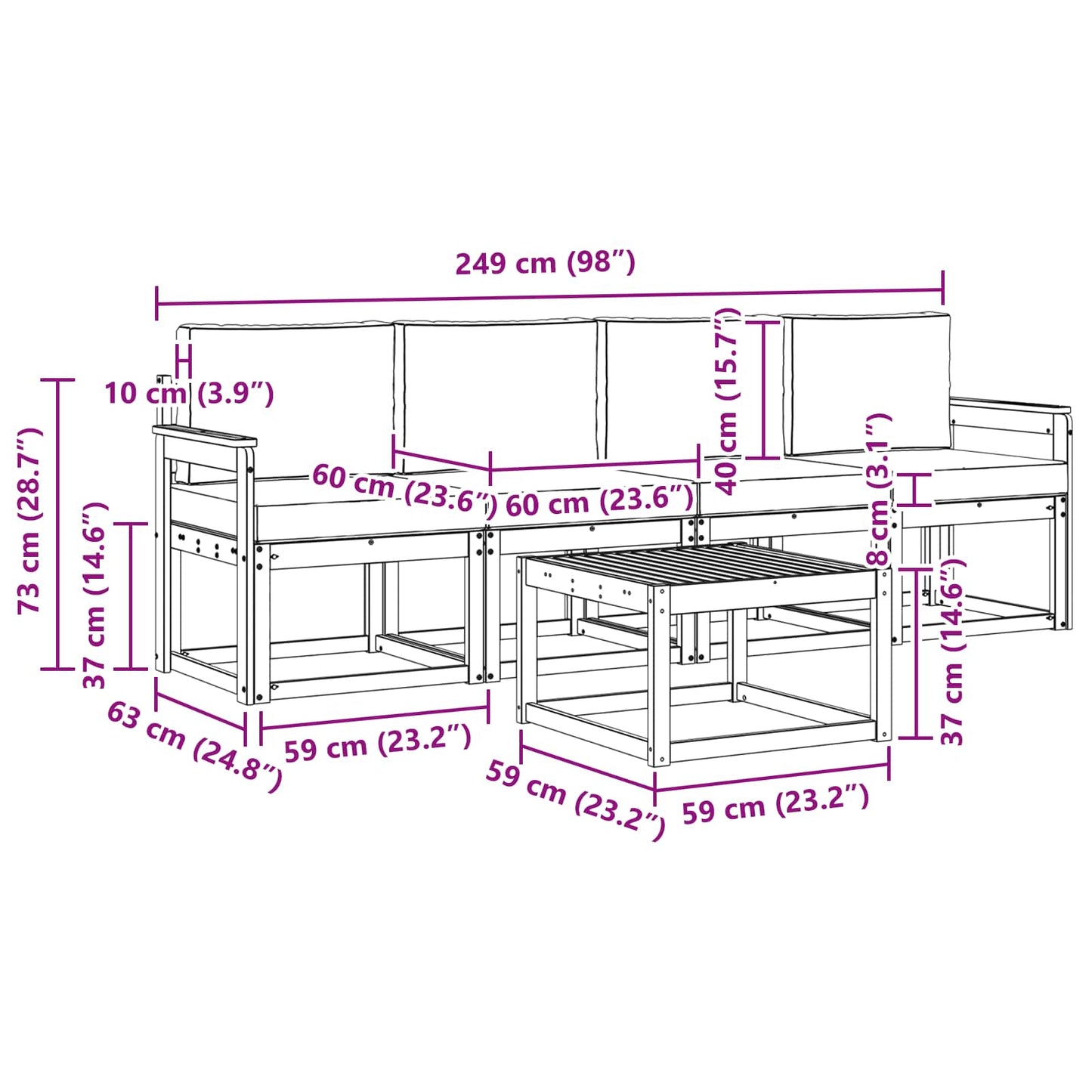 vidaXL Σειρά Καναπέ Εξωτερικού με μαξιλάρι 5 pcs Λευκό και Κρεμ