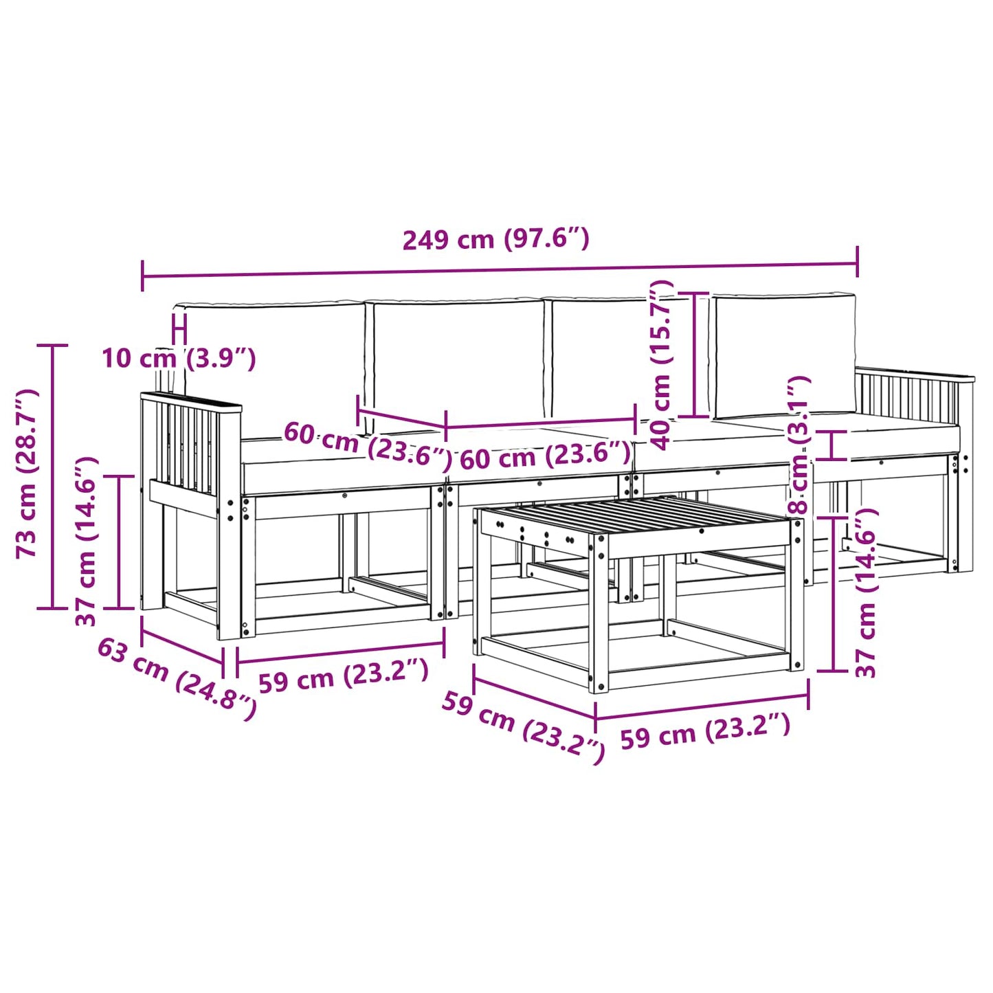 vidaXL Σειρά Καναπέ Εξωτερικού με μαξιλάρι 5 pcs Λευκό και Κρεμ