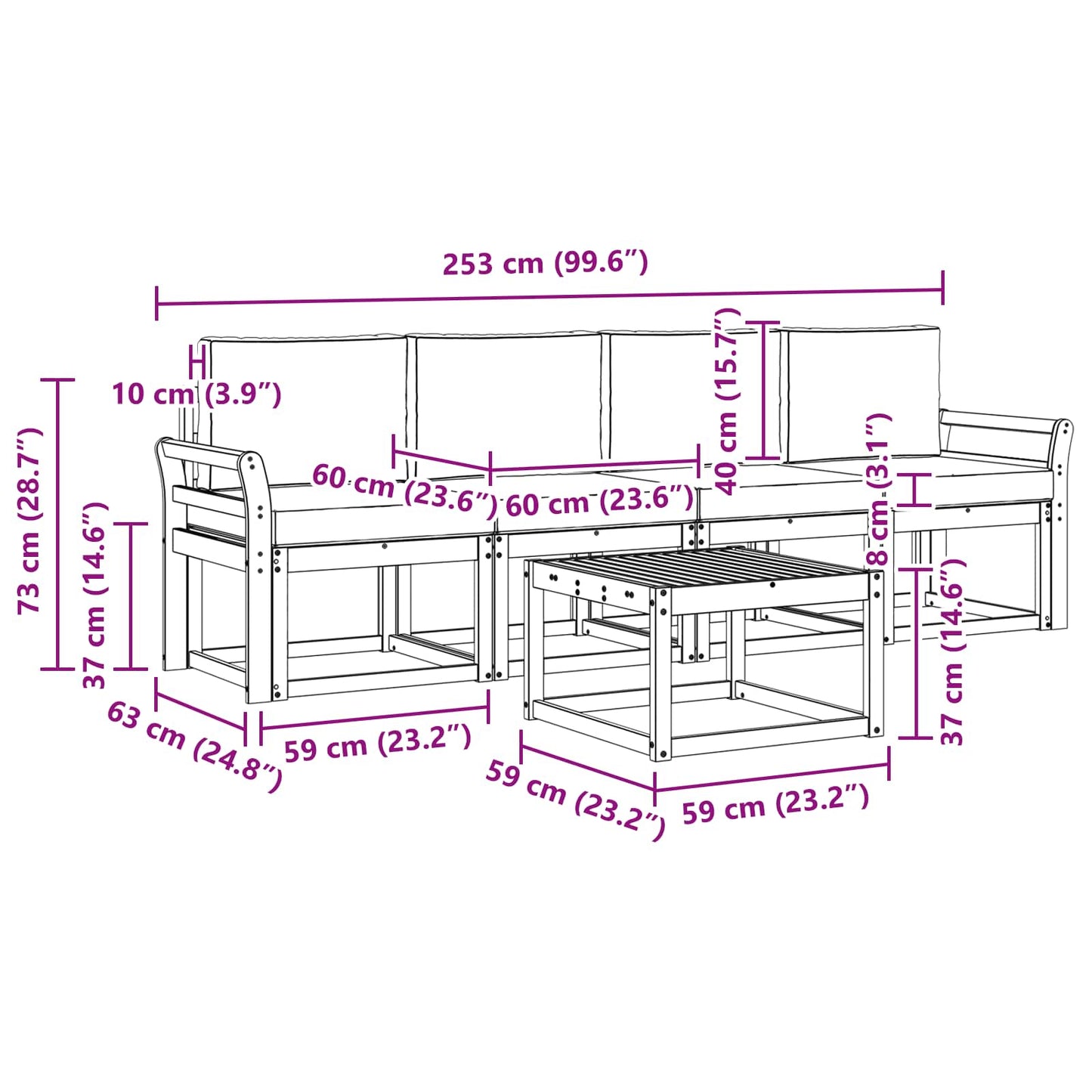 vidaXL Σειρά Καναπέ Εξωτερικού με μαξιλάρι 5 pcs Άσπρο και Ανθρακί