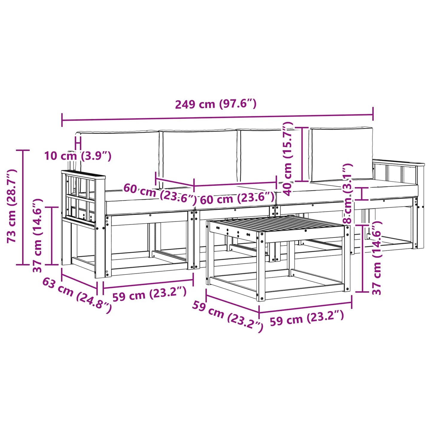 vidaXL Σειρά Καναπέ Εξωτερικού με μαξιλάρι 5 pcs Λευκό και Κρεμ