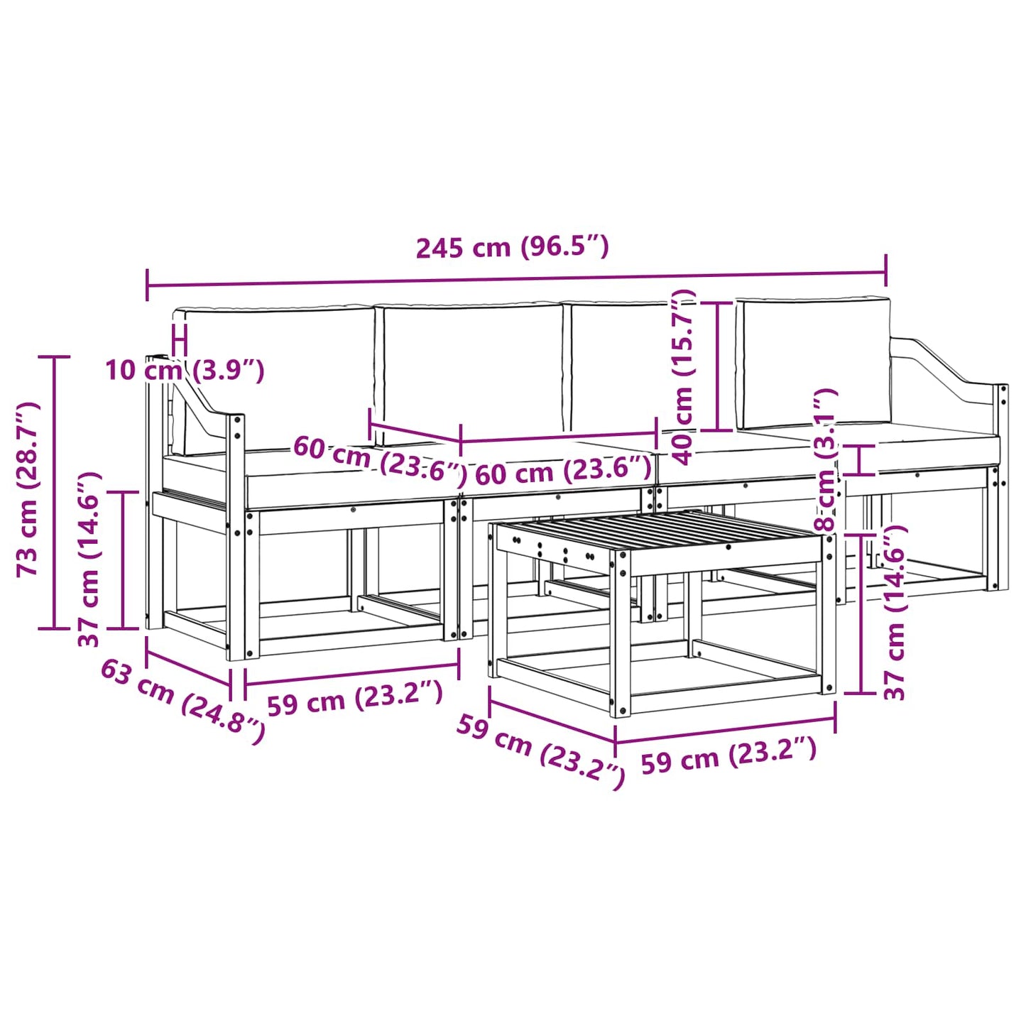 vidaXL Σειρά Καναπέ Εξωτερικού με μαξιλάρι 5 pcs Λευκό και Κρεμ