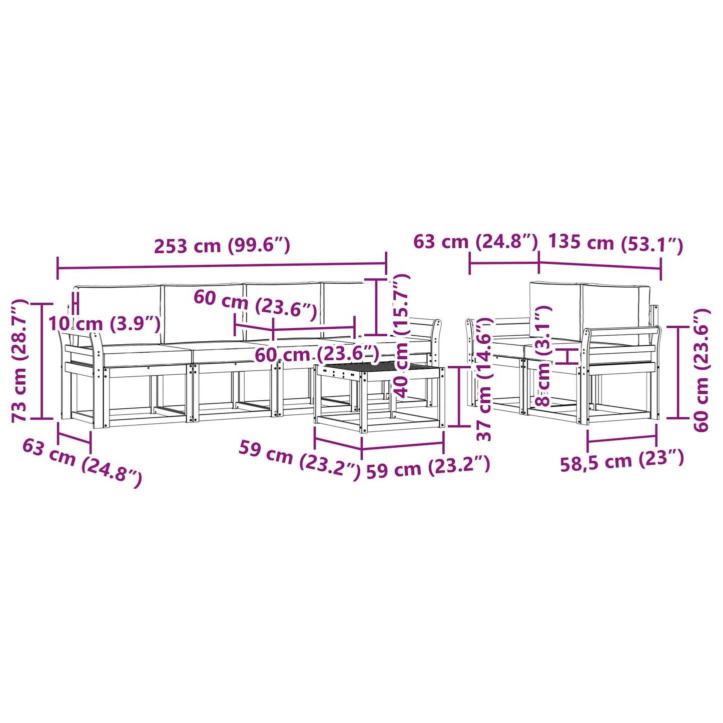 vidaXL Σειρά Καναπέ Εξωτερικού με μαξιλάρι 7 pcs Άσπρο και Ανθρακί