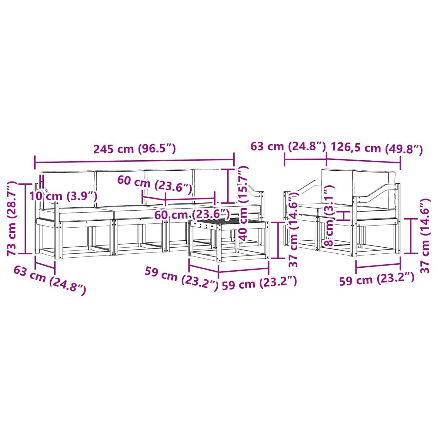 vidaXL Σειρά Καναπέ Εξωτερικού με μαξιλάρι 7 pcs Λευκό και Κρεμ