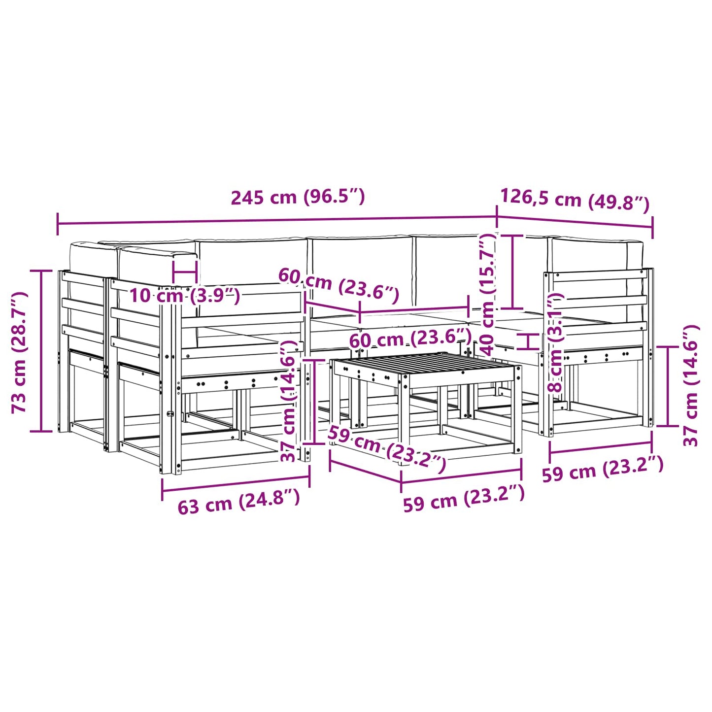 vidaXL Σειρά Καναπέ Εξωτερικού με μαξιλάρι 7 pcs Άσπρο και Ανθρακί