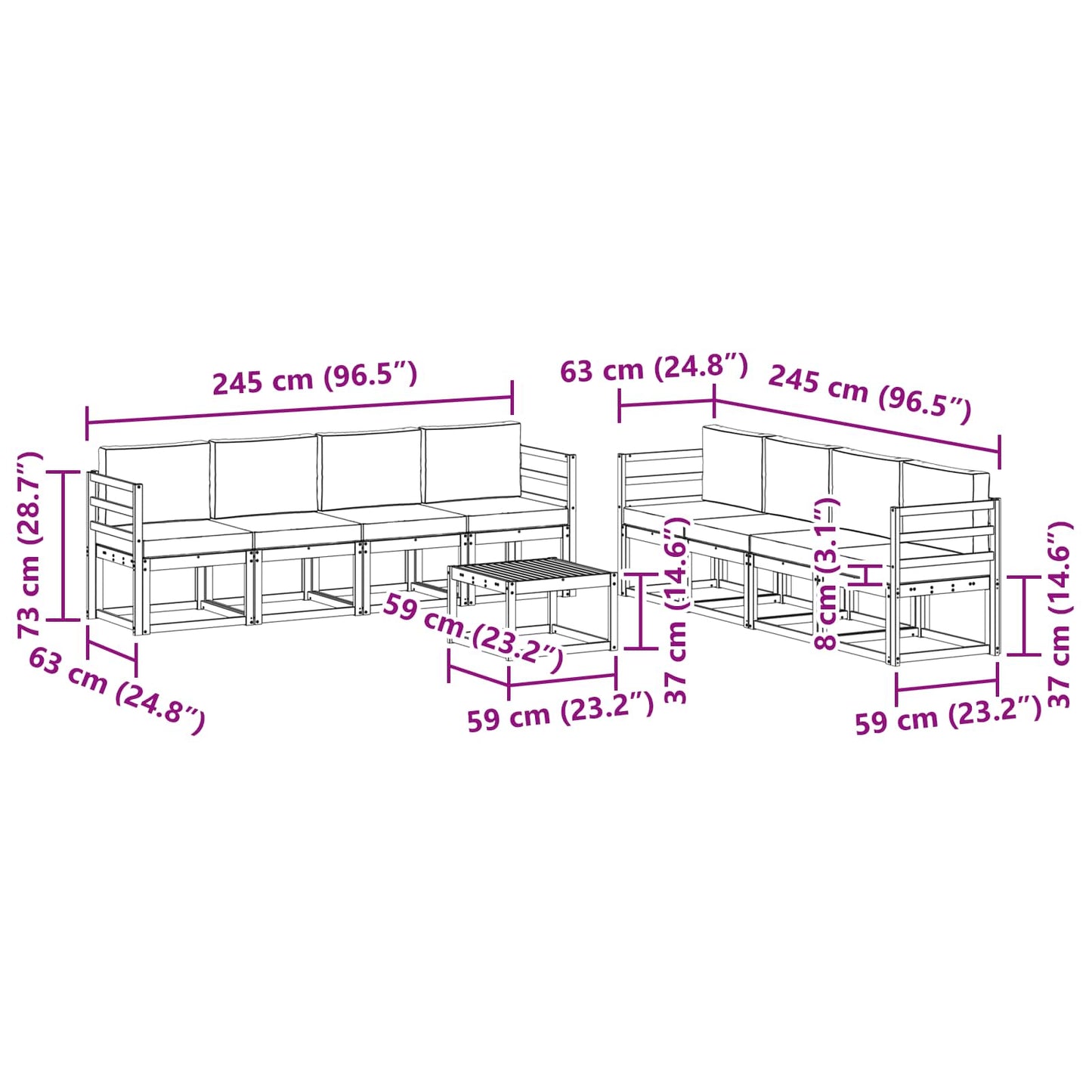 vidaXL Σειρά Καναπέ Εξωτερικού με μαξιλάρι 9 pcs Λευκό και Κρεμ