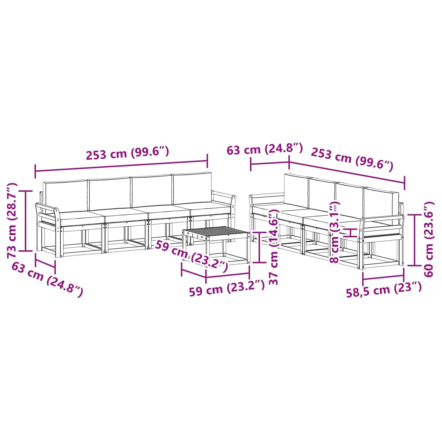 vidaXL Σειρά Καναπέ Εξωτερικού με μαξιλάρι 9 pcs Λευκό και Κρεμ