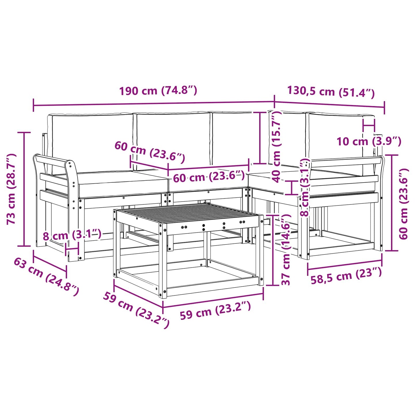 vidaXL Σειρά Καναπέ Εξωτερικού με μαξιλάρι 5 pcs Λευκό και Κρεμ