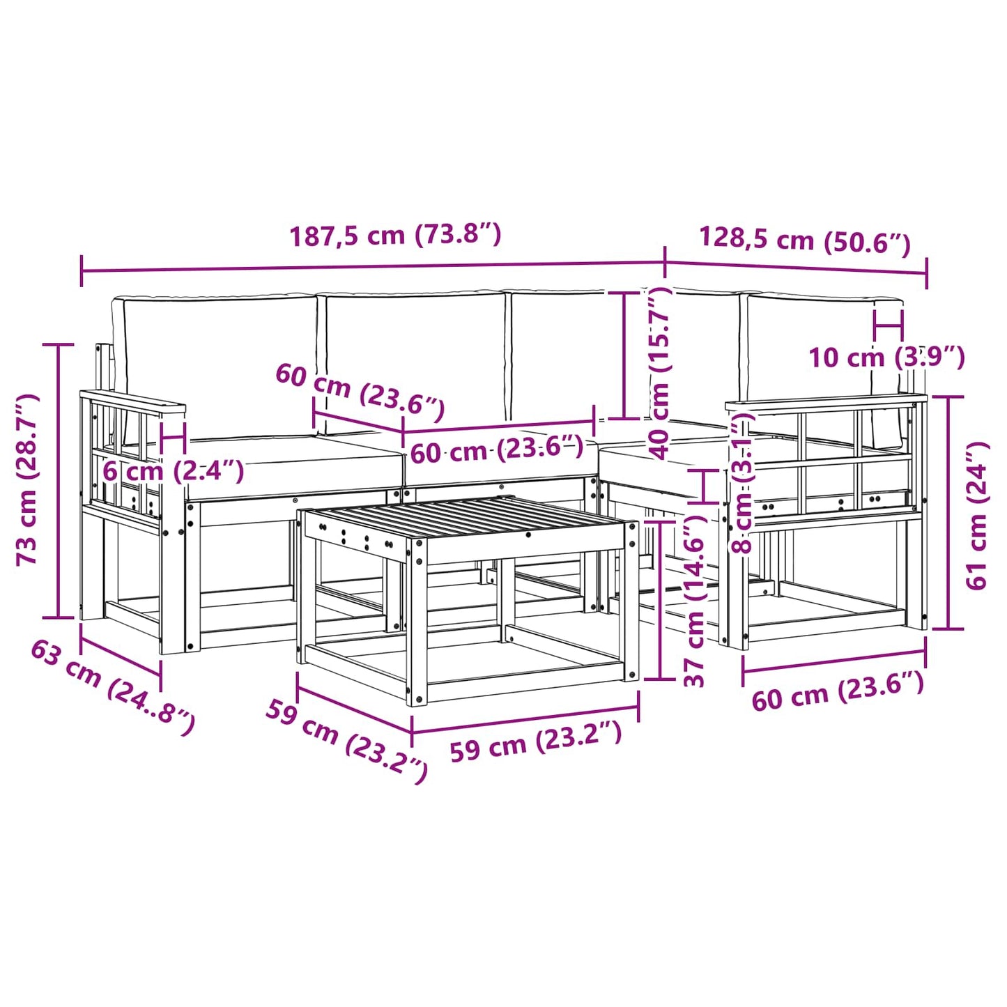 vidaXL Σειρά Καναπέ Εξωτερικού με μαξιλάρι 5 pcs Άσπρο και Ανθρακί