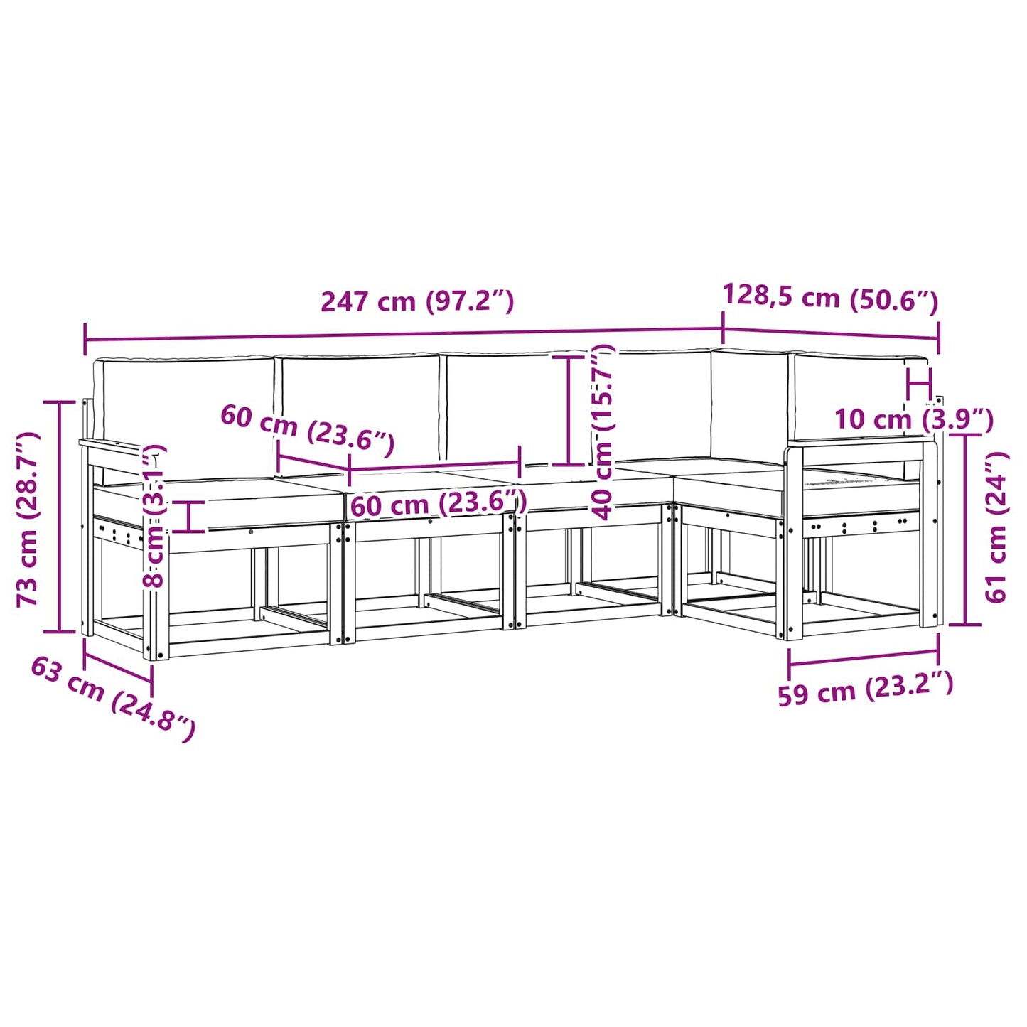 vidaXL Σειρά Καναπέ Εξωτερικού 5 pcs Λευκό και Ανοιχτό Γκρι
