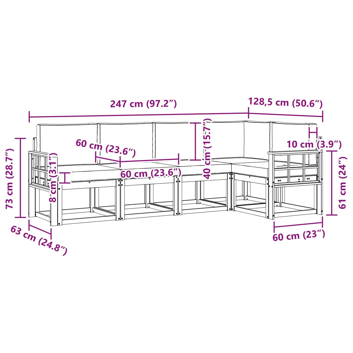 vidaXL Σειρά Καναπέ Εξωτερικού 5 pcs Λευκό και Ανοιχτό Γκρι