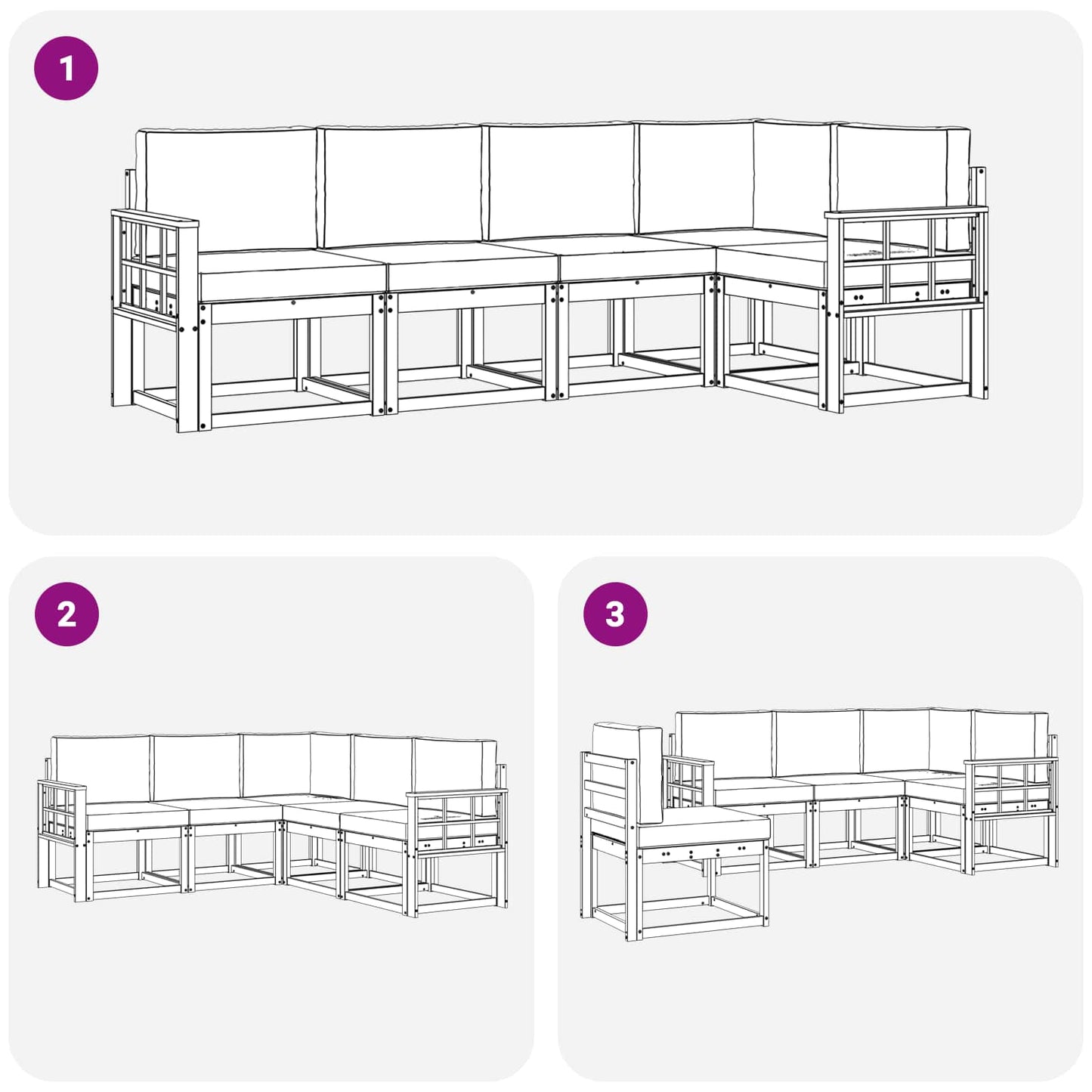 vidaXL Σειρά Καναπέ Εξωτερικού 5 pcs Λευκό και Ανοιχτό Γκρι