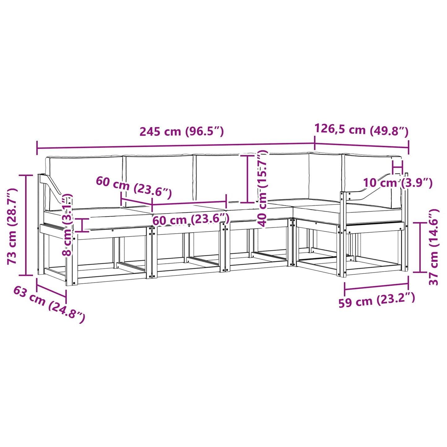 vidaXL Σειρά Καναπέ Εξωτερικού 5 pcs Λευκό και Ανοιχτό Γκρι