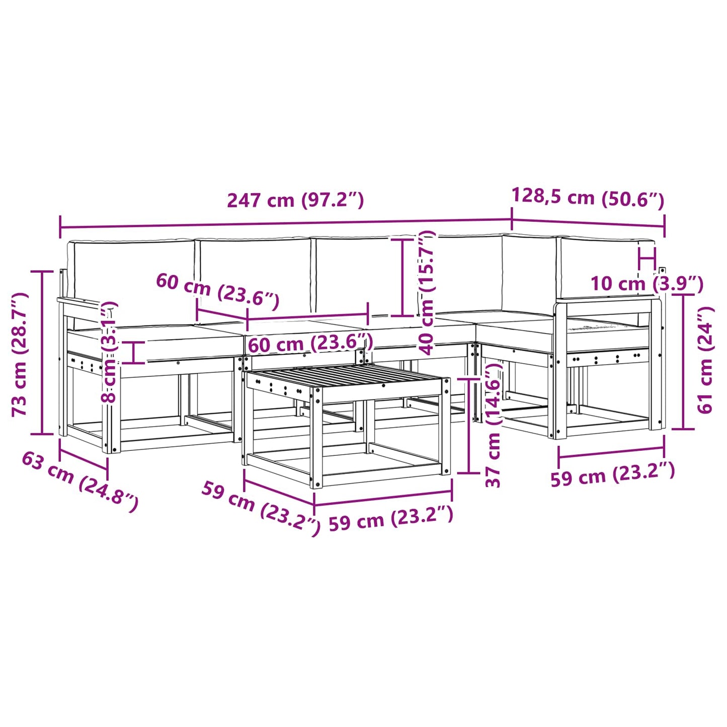 vidaXL Σειρά Καναπέ Εξωτερικού με μαξιλάρι 6 pcs Λευκό και Κρεμ