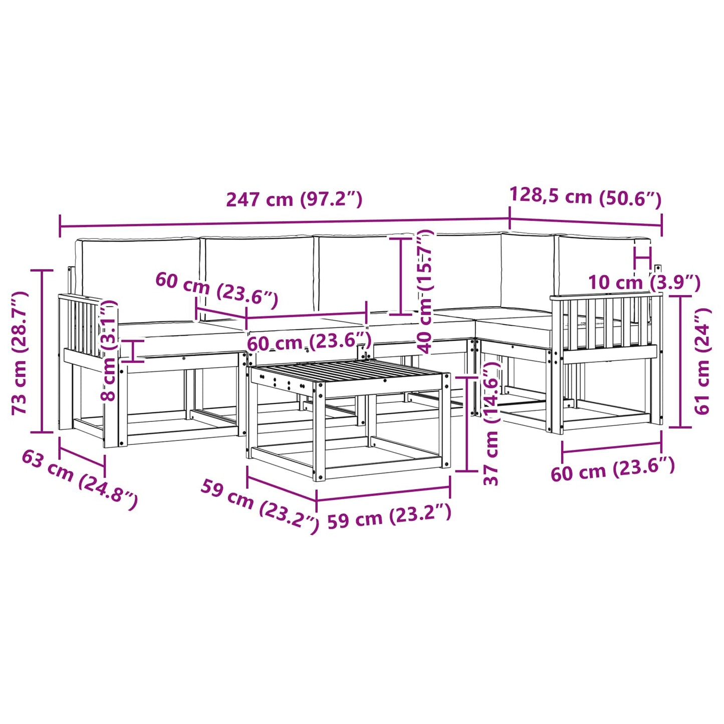 vidaXL Σειρά Καναπέ Εξωτερικού με μαξιλάρι 6 pcs Λευκό και Κρεμ