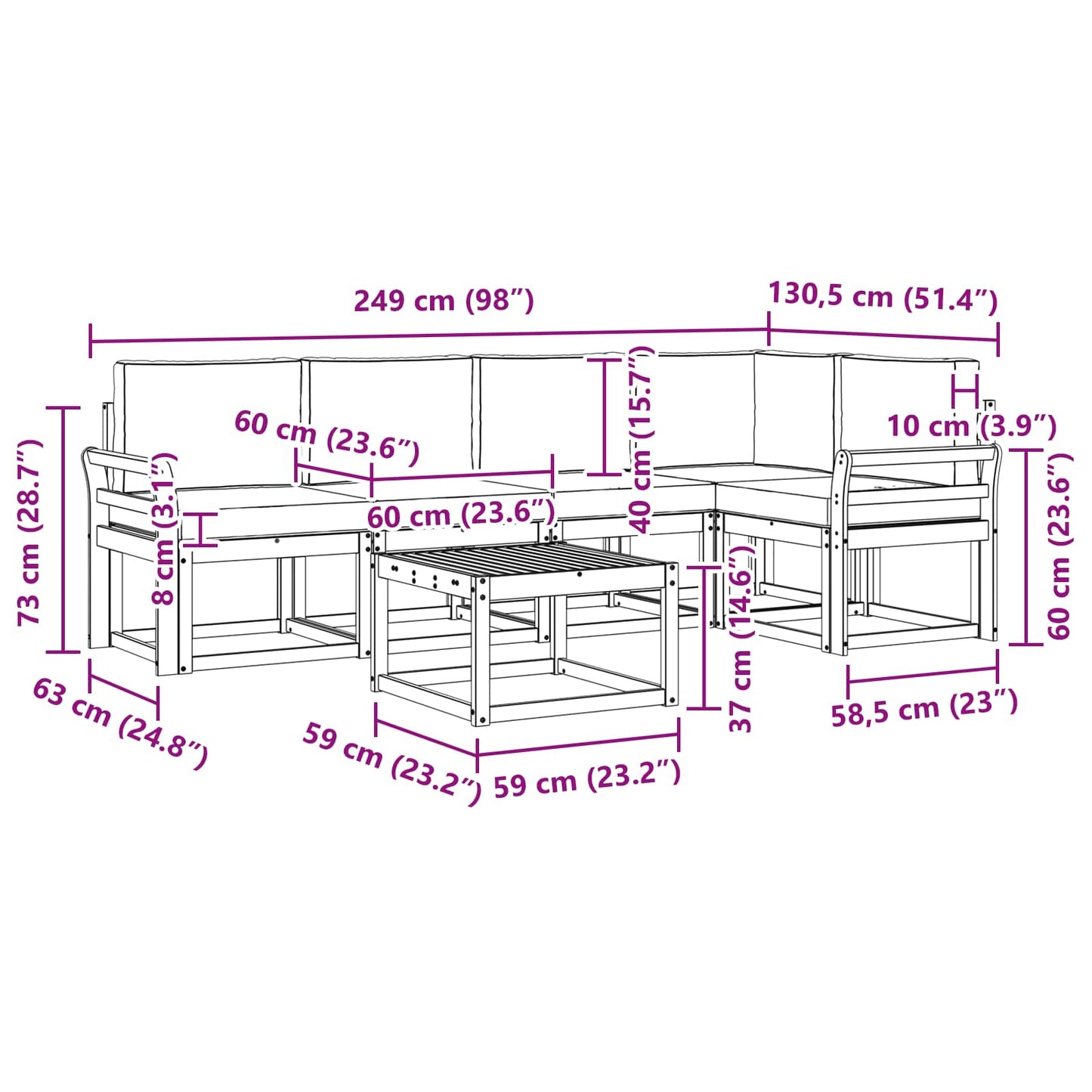 vidaXL Σειρά Καναπέ Εξωτερικού 6 pcs Λευκό και Ανοιχτό Γκρι
