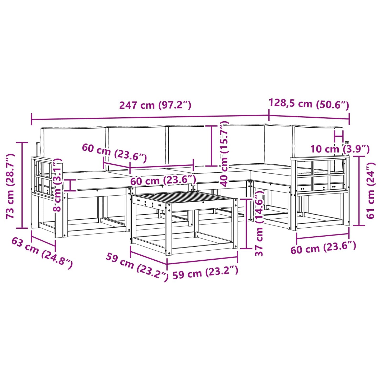 vidaXL Σειρά Καναπέ Εξωτερικού 6 pcs Λευκό και Ανοιχτό Γκρι