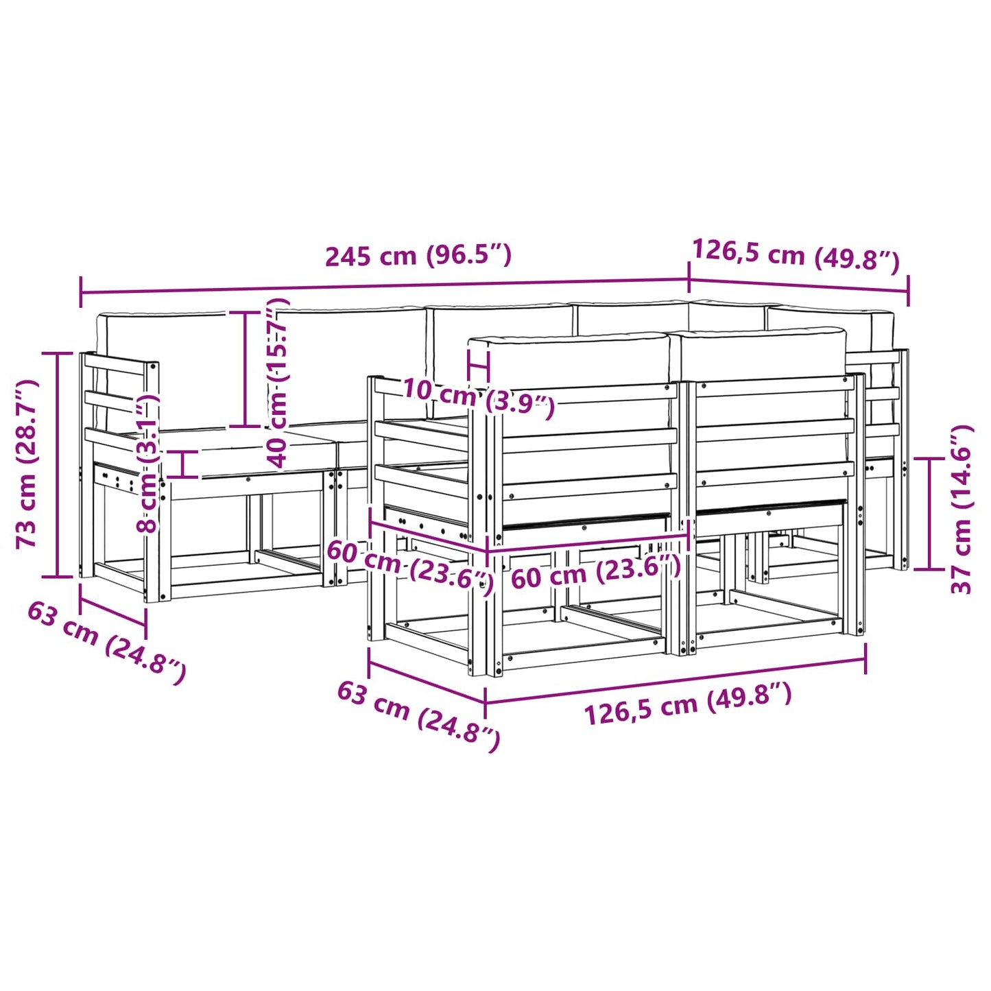 vidaXL Σειρά Καναπέ Εξωτερικού 7 pcs Λευκό και Ανοιχτό Γκρι