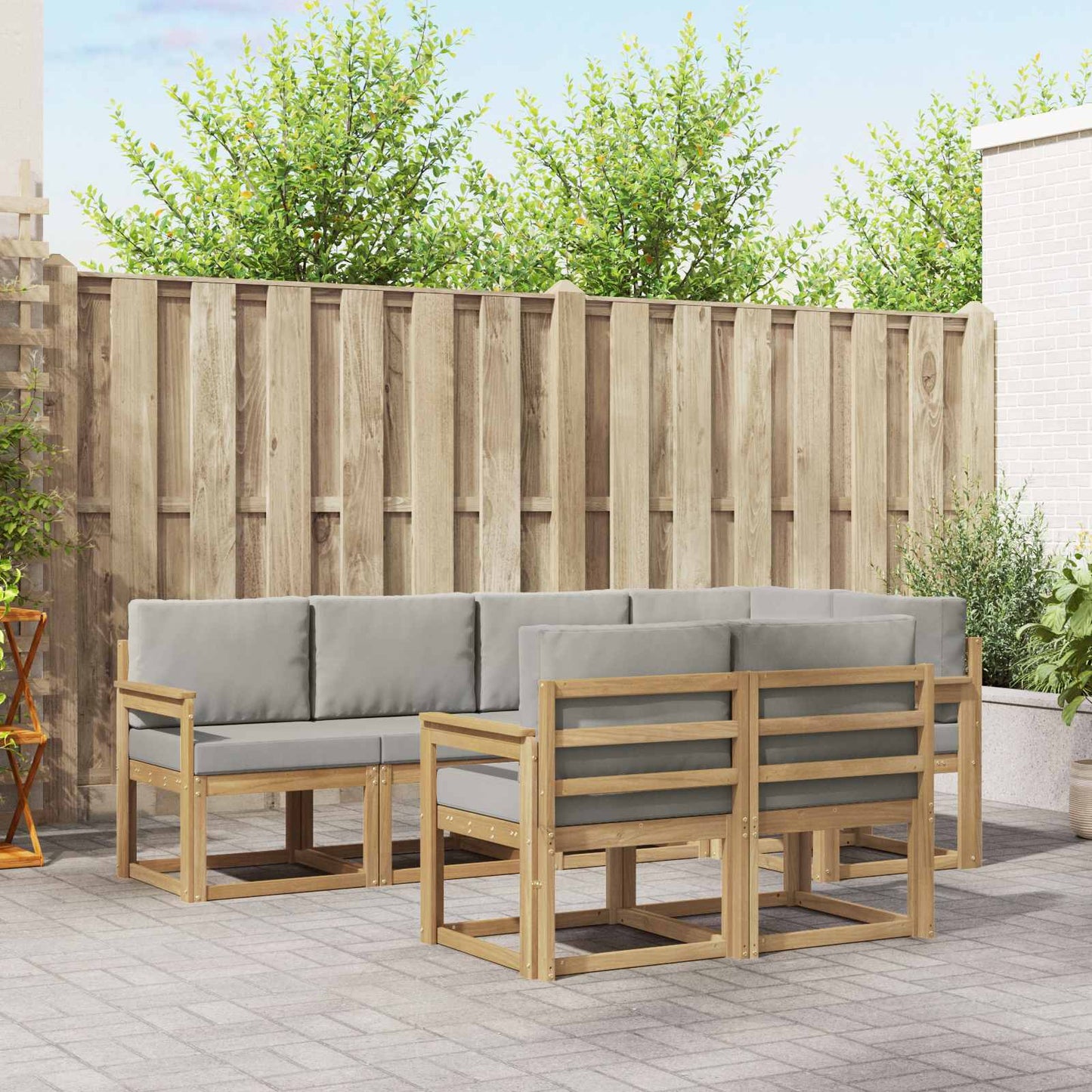 vidaXL Σειρά Καναπέ Εξωτερικού 7 pcs Λευκό και Ανοιχτό Γκρι
