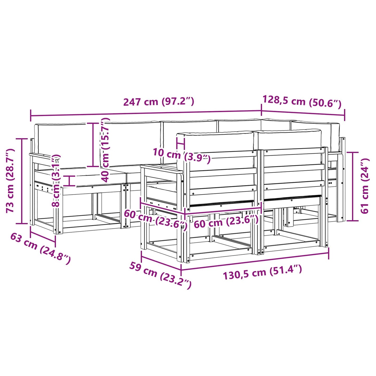 vidaXL Σειρά Καναπέ Εξωτερικού 7 pcs Λευκό και Ανοιχτό Γκρι