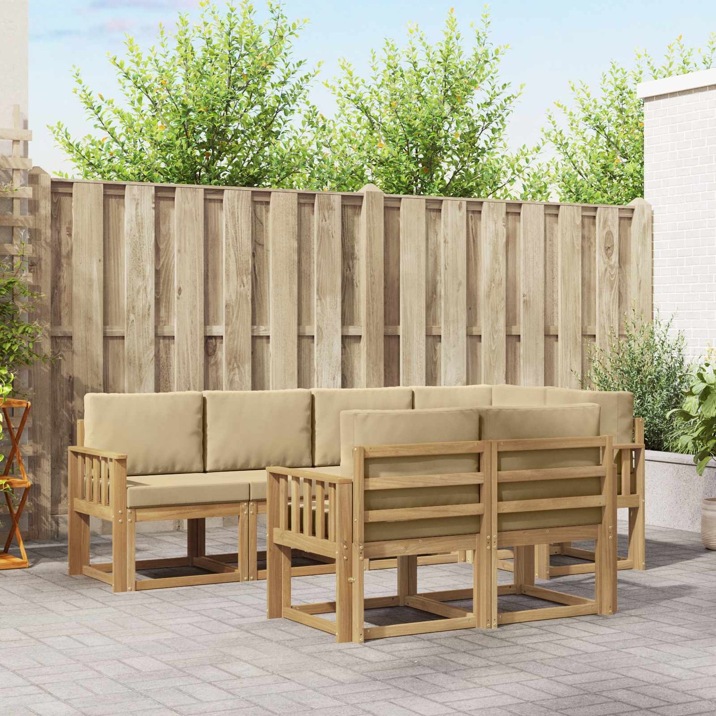 vidaXL Σειρά Καναπέ Εξωτερικού 7 pcs Λευκό και Μπεζ Πολυεστέρας