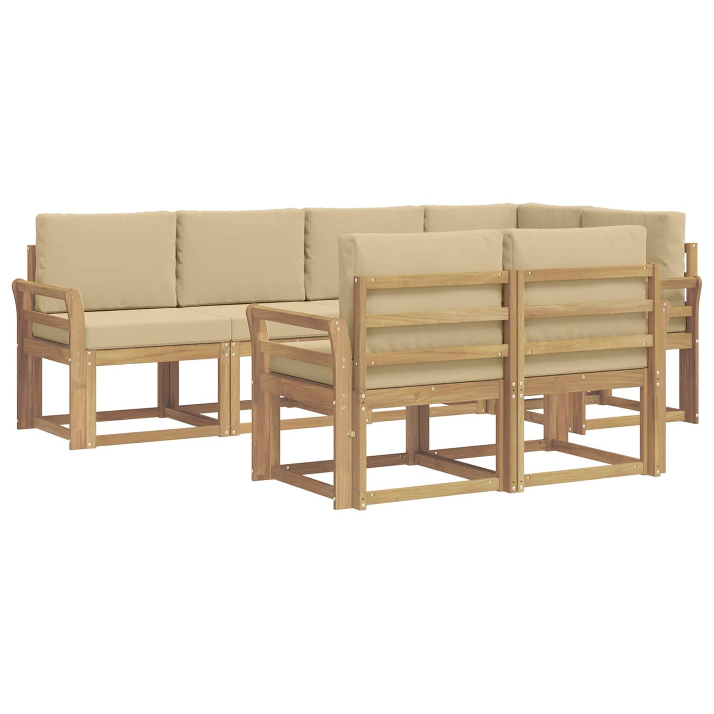 vidaXL Σειρά Καναπέ Εξωτερικού 7 pcs Λευκό και Μπεζ Πολυεστέρας