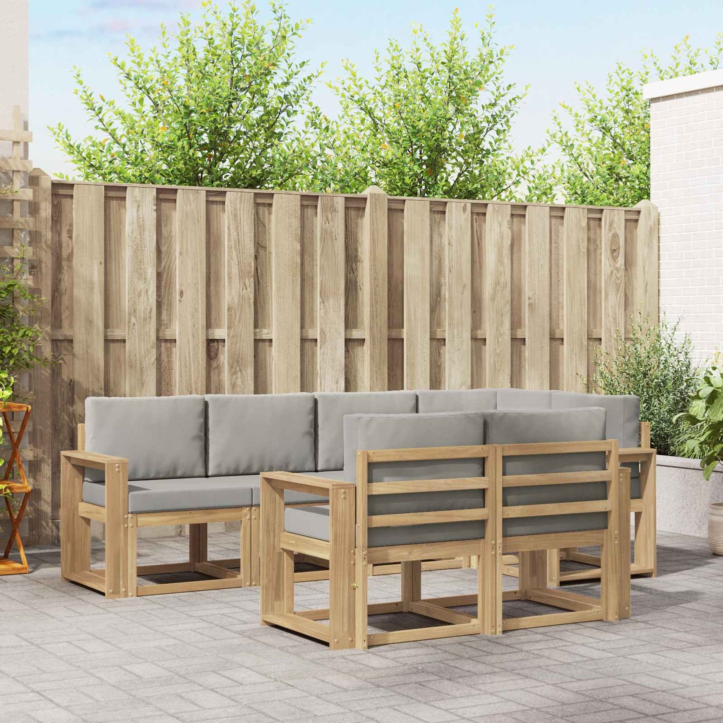 vidaXL Σειρά Καναπέ Εξωτερικού 7 pcs Λευκό και Ανοιχτό Γκρι