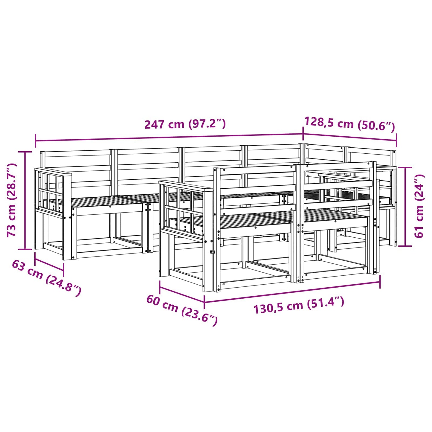 vidaXL Σειρά Καναπέ Εξωτερικού 7 pcs Λευκό Στερεό Ξύλο Ακακίας