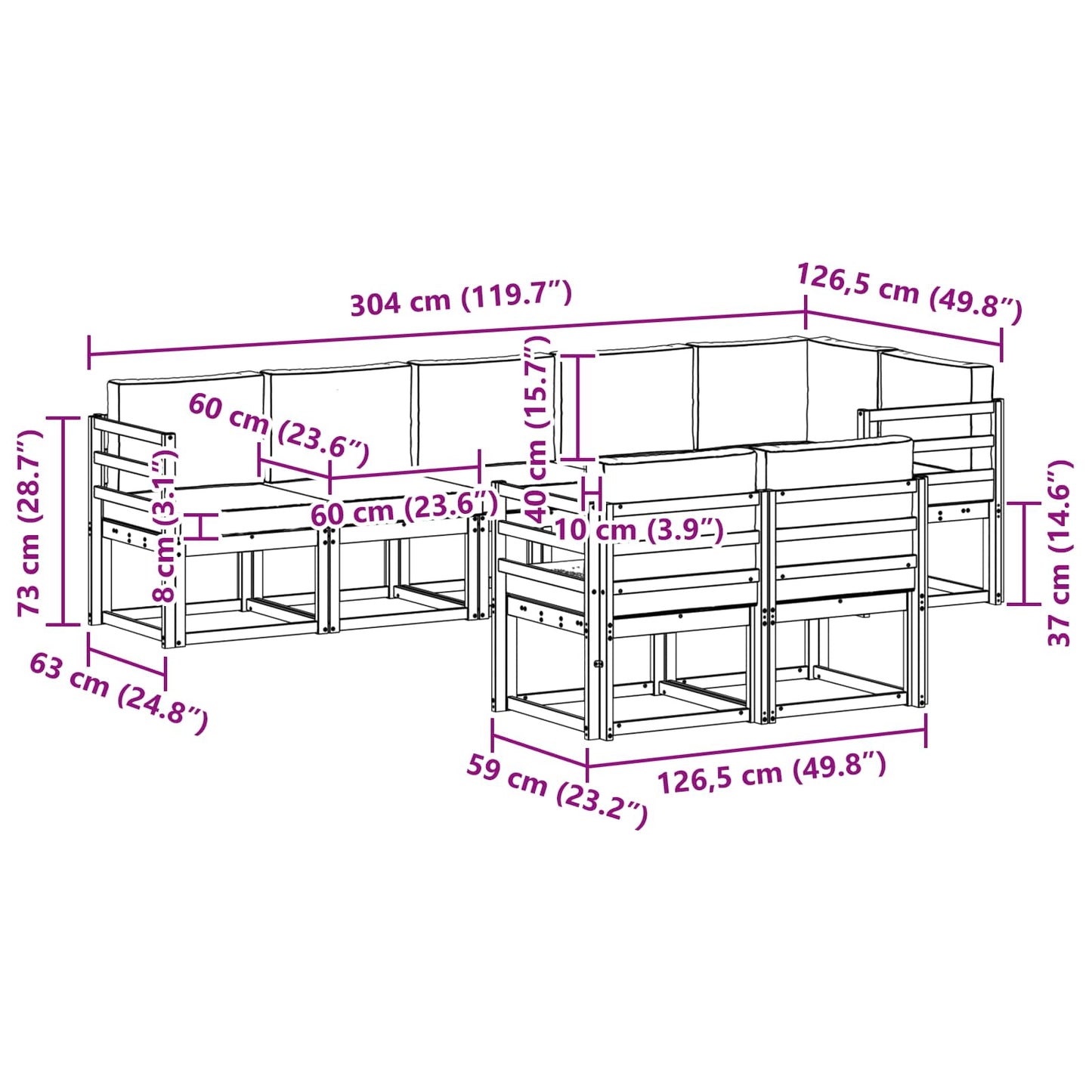 vidaXL Σειρά Καναπέ Εξωτερικού 8 pcs Λευκό και Ανοιχτό Γκρι