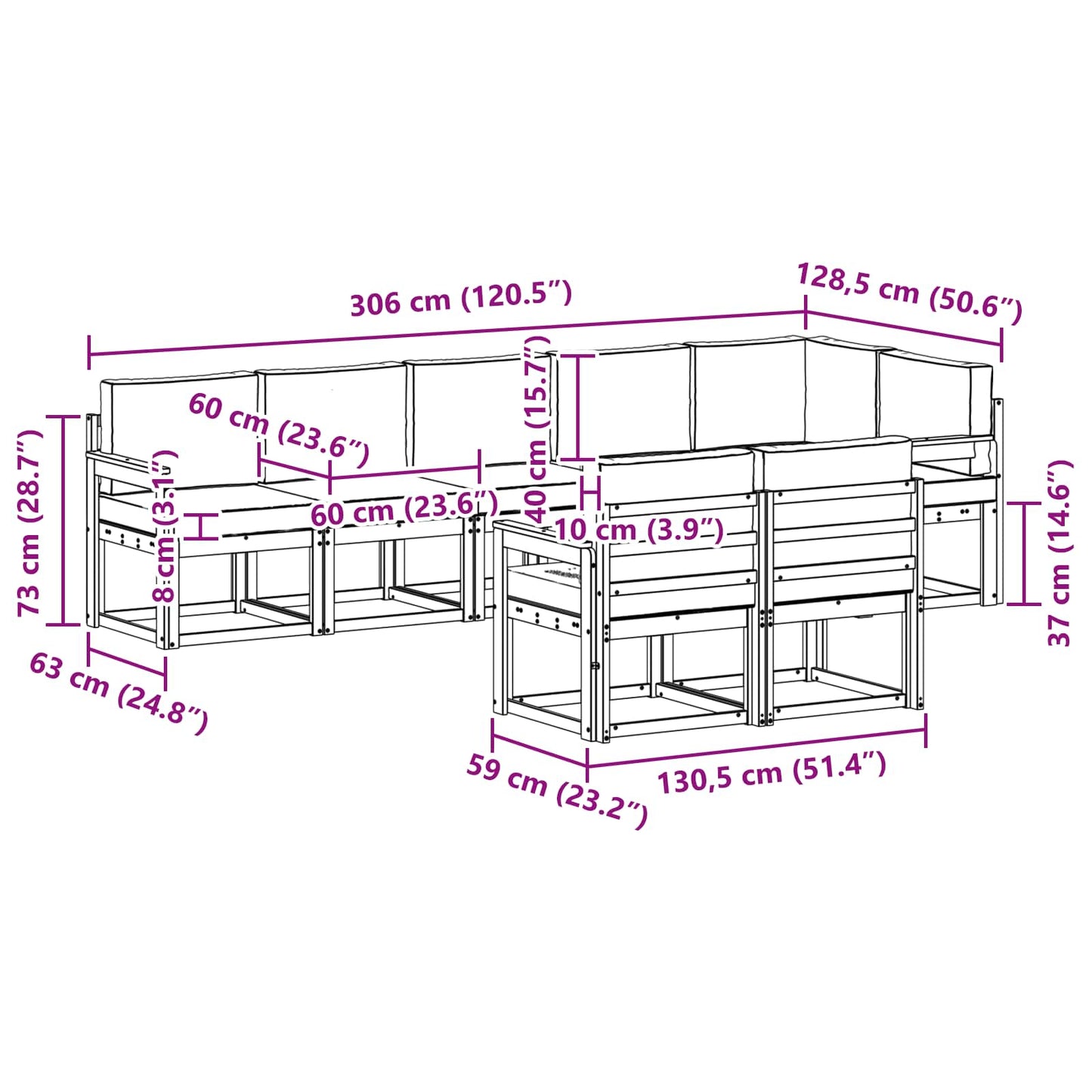 vidaXL Σειρά Καναπέ Εξωτερικού 8 pcs Άσπρο και Ανθρακί Πολυεστέρας