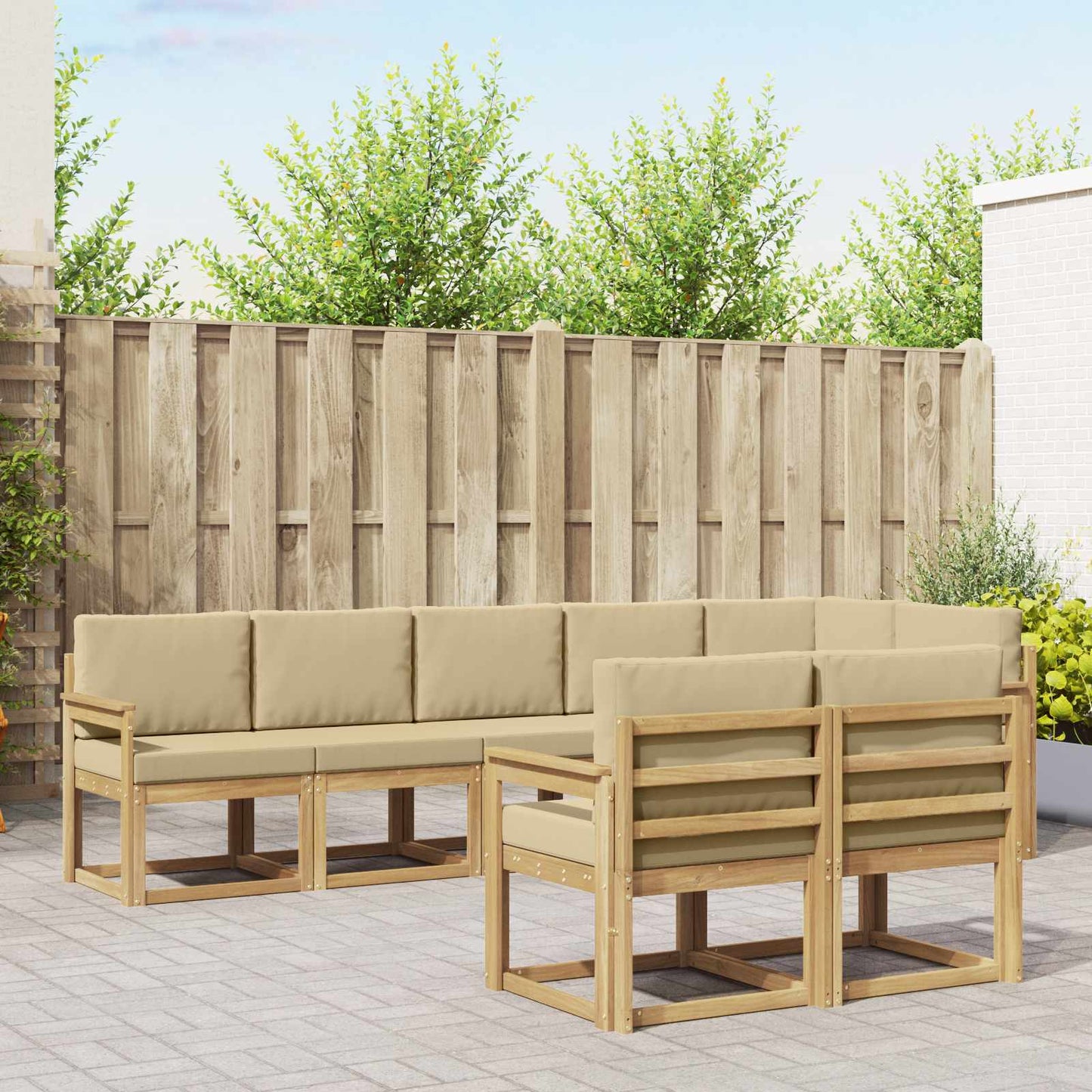 vidaXL Σειρά Καναπέ Εξωτερικού 8 pcs Λευκό και Μπεζ Πολυεστέρας