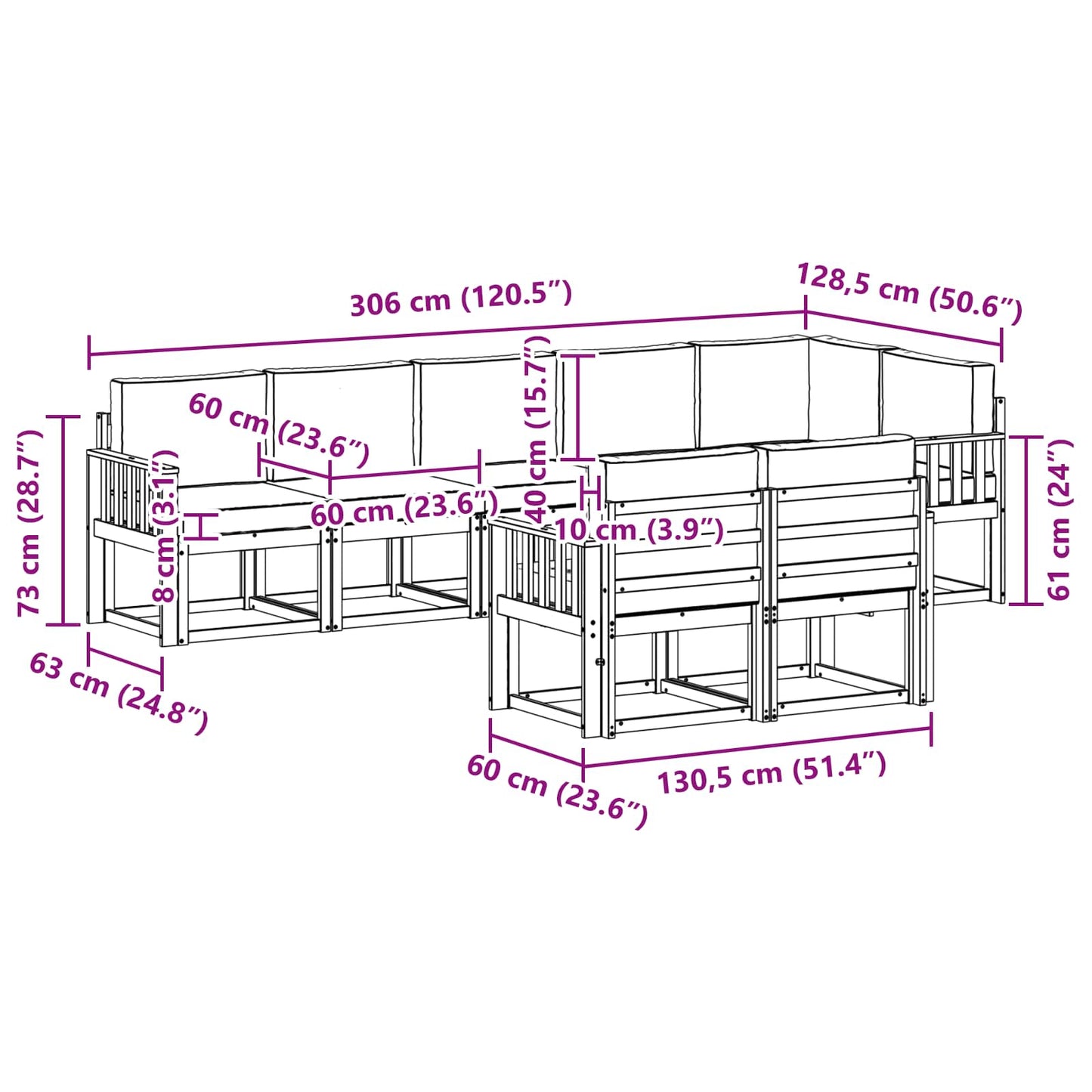 vidaXL Σειρά Καναπέ Εξωτερικού 8 pcs Λευκό και Ανοιχτό Γκρι